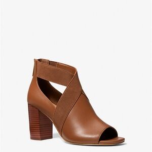 Brown Heeled Boots with Peep-Toe and Crisscross Straps